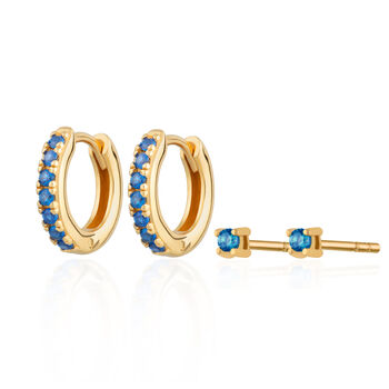 Blue Stone Huggie And Tiny Stud Earring Set, 3 of 4