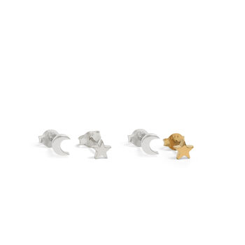 Mini Moon And Star Stud Earrings Silver Or Gold Vermeil, 2 of 3