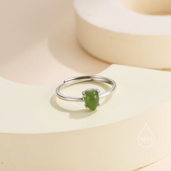 Sterling Silver Natural Jasper Jade Droplet Ring, 2 of 11
