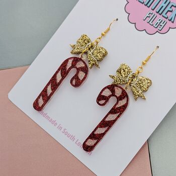 Glitter Candy Cane Christmas Earrings *More Colours Available*, 3 of 10