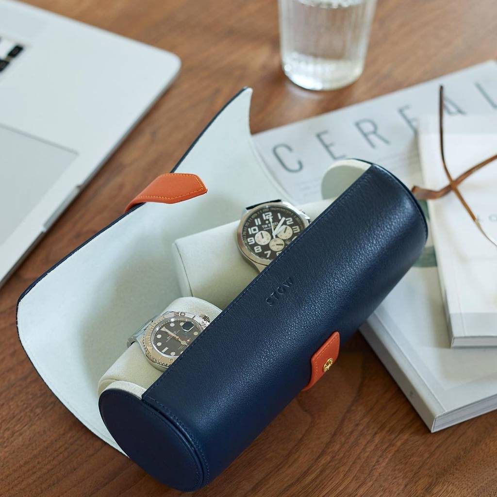 luxury personalised soft leather watch roll by stow