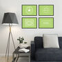 Custard Cream, Jammie Dodger, Bourbon And Digestive Biscuits Set Of Four Green Prints, thumbnail 1 of 10