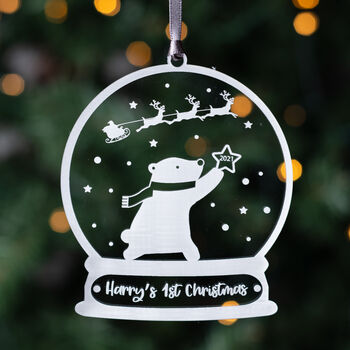Personalised First Christmas Polar Bear Bauble, 2 of 2