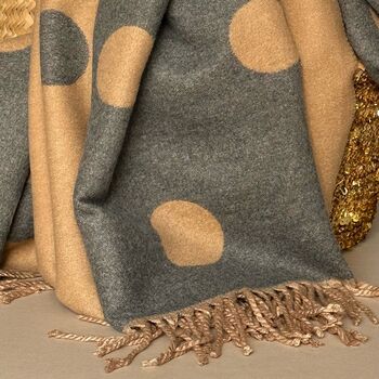 Cashmere Blend Dots Scarf In Camel And Grey, 3 of 5