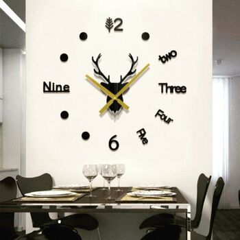 Stag Antlers 3D Wall Clock,Black,Gold,Silver,Red, 2 of 4
