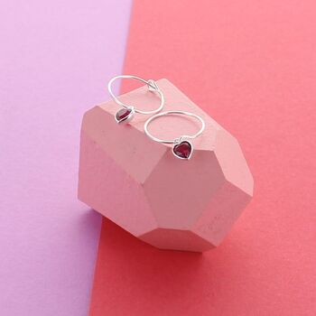 Birthstone Heart Hoop Earrings, 2 of 4