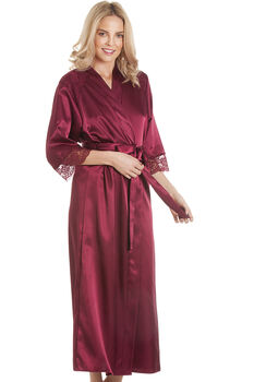 British Made Burgundy Long Satin Dressing Gown With Lace Detail Ladies Size 8 To 28 UK, 5 of 5