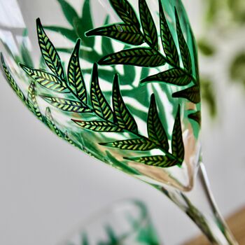 Green Leaf Hand Painted Wine Glass, 3 of 8