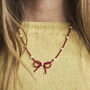 Pearl And Red Beaded Bow Pendant Necklace, thumbnail 1 of 4