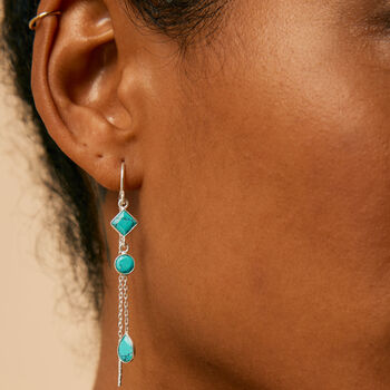 Drop In The Ocean Turquoise Silver Threader Earrings, 2 of 6