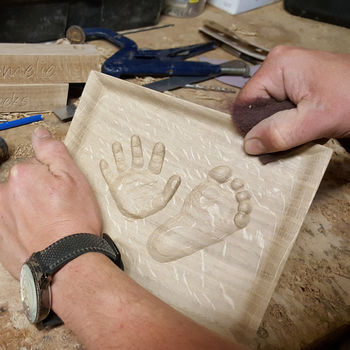 Solid Oak Baby Handprint And Footprint Keepsake, 9 of 11