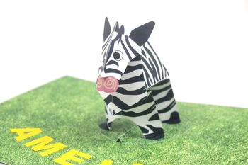 Personalised Pop Up Zebra Birthday Card, 2 of 6