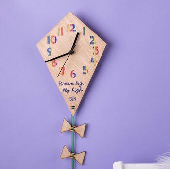Children's Oak Wood Personalised Kite Wall Clock, 2 of 6