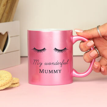 Personalised Mother's Day Eyelashes Pink Glitter Mug, 2 of 5