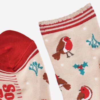 Women's Bamboo Socks Christmas Robins, 4 of 5