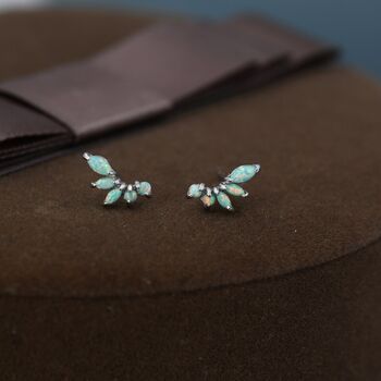 Green Opal Marquise Cluster Stud Earrings, 3 of 12