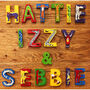 Personalised Birdy Birthday Card With Reusable Wooden Door Letter In Lots Of Colours, thumbnail 2 of 2