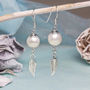 Sterling Silver Pearl And Feather Dangly Earrings, thumbnail 3 of 5