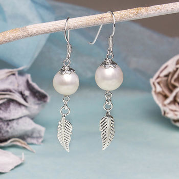 Sterling Silver Pearl And Feather Dangly Earrings, 3 of 5