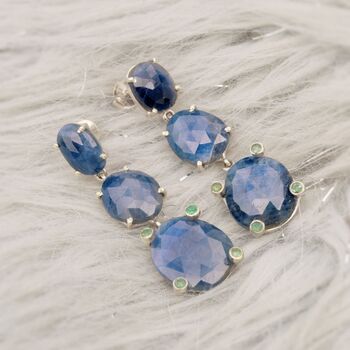 Sapphire, Emerald Sterling Silver Earrings, 7 of 8