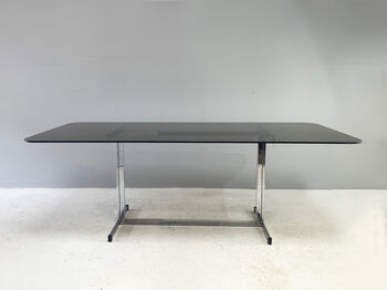 Mid Century Pieff Glass Dining Table, Large Width 198cm, 2 of 12