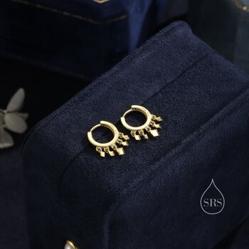 Sterling Silver Rhombus Charm Huggie Hoops, 2 of 11