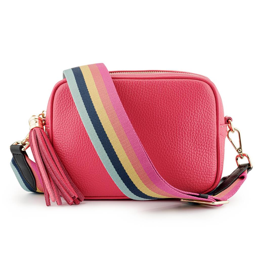 Candy Pink Sophia Bag With Pastel Rainbow Strap By Mila & Eve
