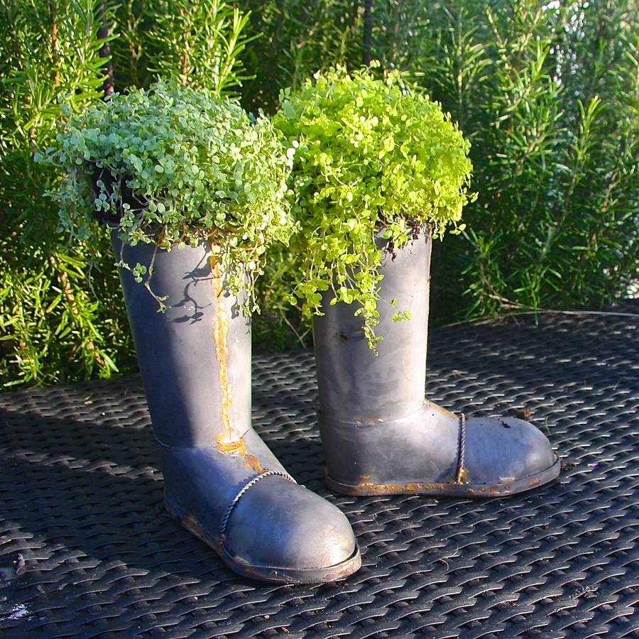 zinc wellington boot planters by london garden trading ...
