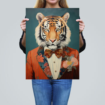 Tiger In A Tuxedo Fun Animal Portrait Wall Art Print, 2 of 6