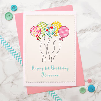 'Balloons' Handmade Girls First Birthday Card, 3 of 4