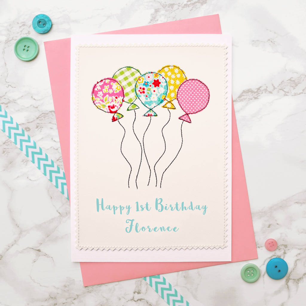  Balloons Handmade Girls First Birthday Card By Jenny Arnott Cards 