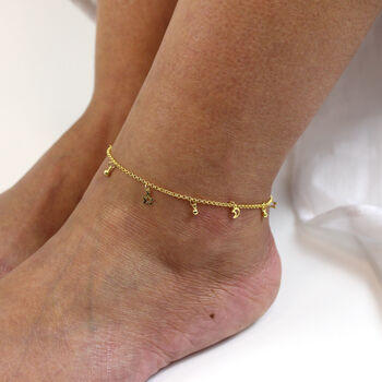 Sterling Silver Star Moon Multi Dangle Anklet, 4 of 6