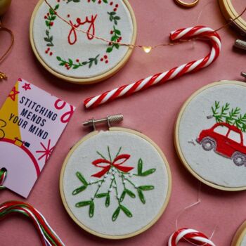 Mini Christmas Embroidery Kit Joy Wreath, 4 of 10
