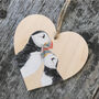 Puffins Wooden Hanging Heart Decoration, thumbnail 1 of 3