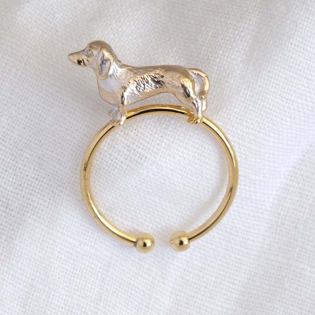 Mixed Metal 3D Sausage Dog Ring By Lisa Angel