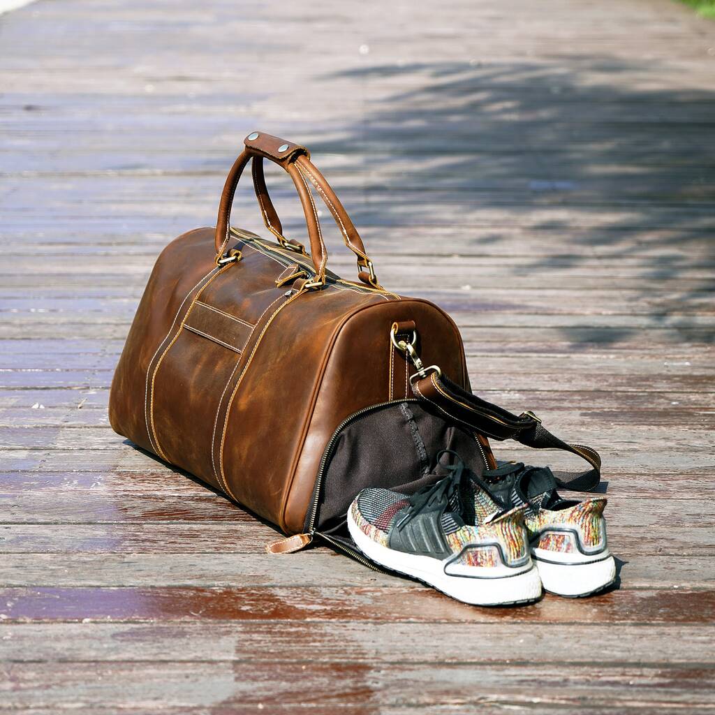 Leather Gym Bag With Shoes Storage By EAZO