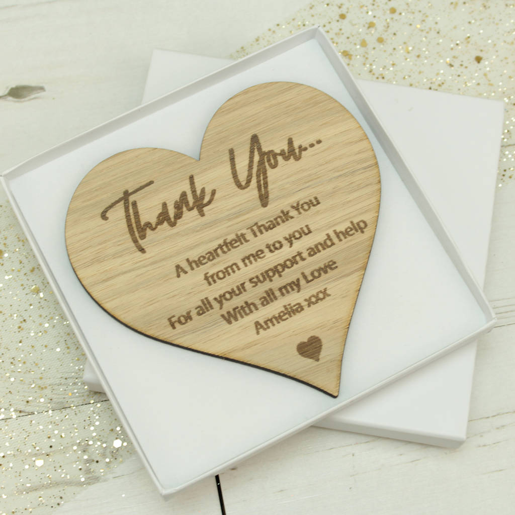 personalised oak heart boxed thank you note by dreams to reality design