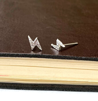 Sterling Silver Mini Textured Lightning Bolt Earrings, 6 of 8