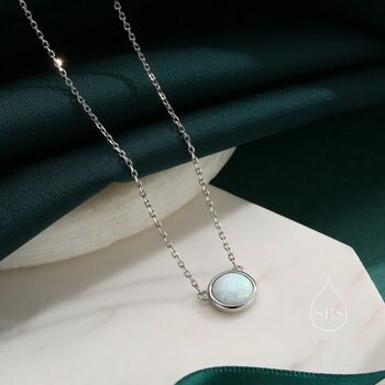 Sterling Silver White Opal Dainty Coin Pendant Necklace, 4 of 12