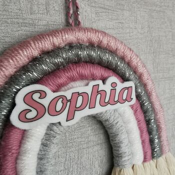 Personalised Rainbow Macrame, Pink Nursery Wall Hanging, 9 of 9