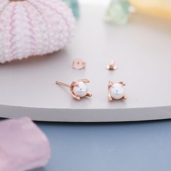 Sterling Silver Tiny Pearl Stud Earrings, 5 of 12