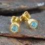 Blue Topaz Birthstone Rose/ Gold Plated Silver Stud Earrings, thumbnail 1 of 6