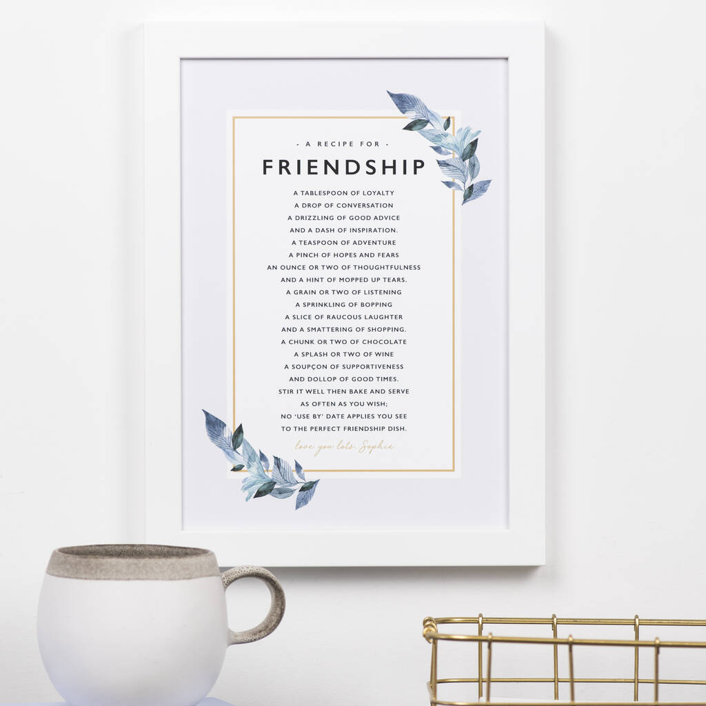 Friendship Recipe Poem Print By Bespoke Verse | notonthehighstreet.com