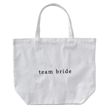White Embroidered Team Bride Hen Party Tote Bag, 2 of 2