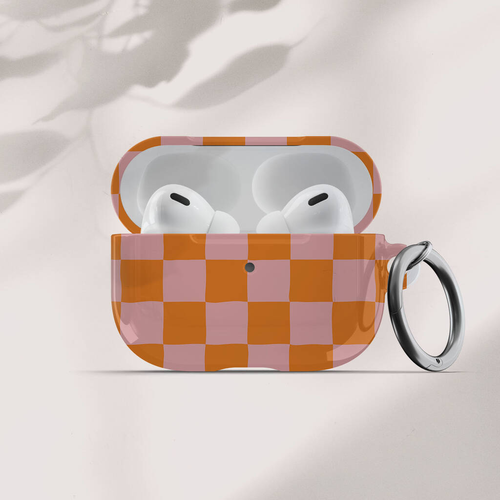 Y2k Orange Check Air Pods Case With Keychain, 1 of 5
