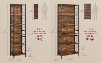 Six Tier Book Shelf Bookcase Shelving Unit Hooks, 2 of 7