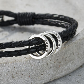 Men's Personalised Double Leather Message Bracelet, 3 of 8