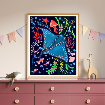 Stingray Sea Animal Colourful Nursery Print, 4 of 11