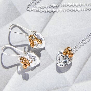 Textured Heart Sterling Silver Earrings With Gold Beads, 4 of 7