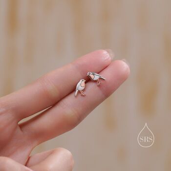 Dainty Robin Bird Stud Earrings In Sterling Silver, 2 of 12